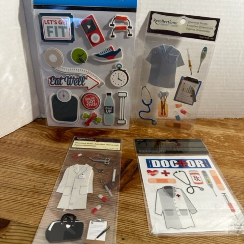 4 piece doctor nurse fitnes stickers, new,